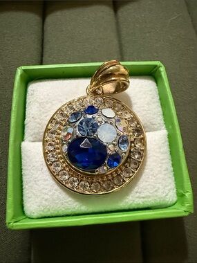 Vintage Gold Pendant with Rich and Light Blue Gemstones
